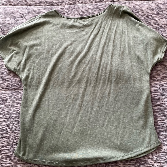Colette - Army Green Short Sleeve T-Shirt with Open Shoulders - Size Small - Picture 2 of 3